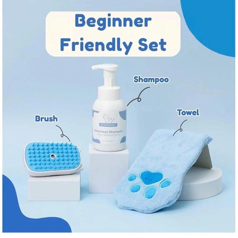 Waterless Cat dog rabbit Grooming kit brush mitt shampoo rechargeable massager